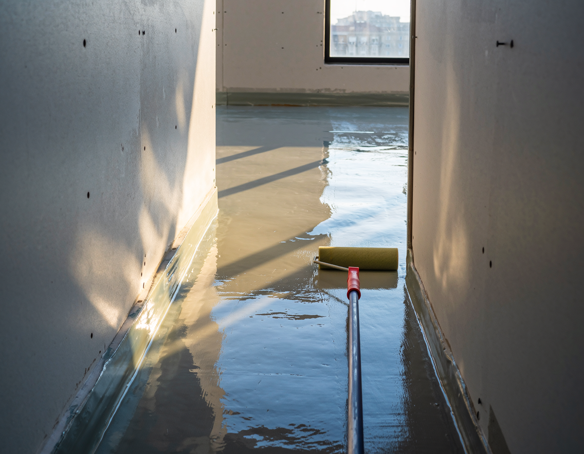 Bathroom waterproofing during an Australian bathroom renovation showing waterproof membrane in a shower area