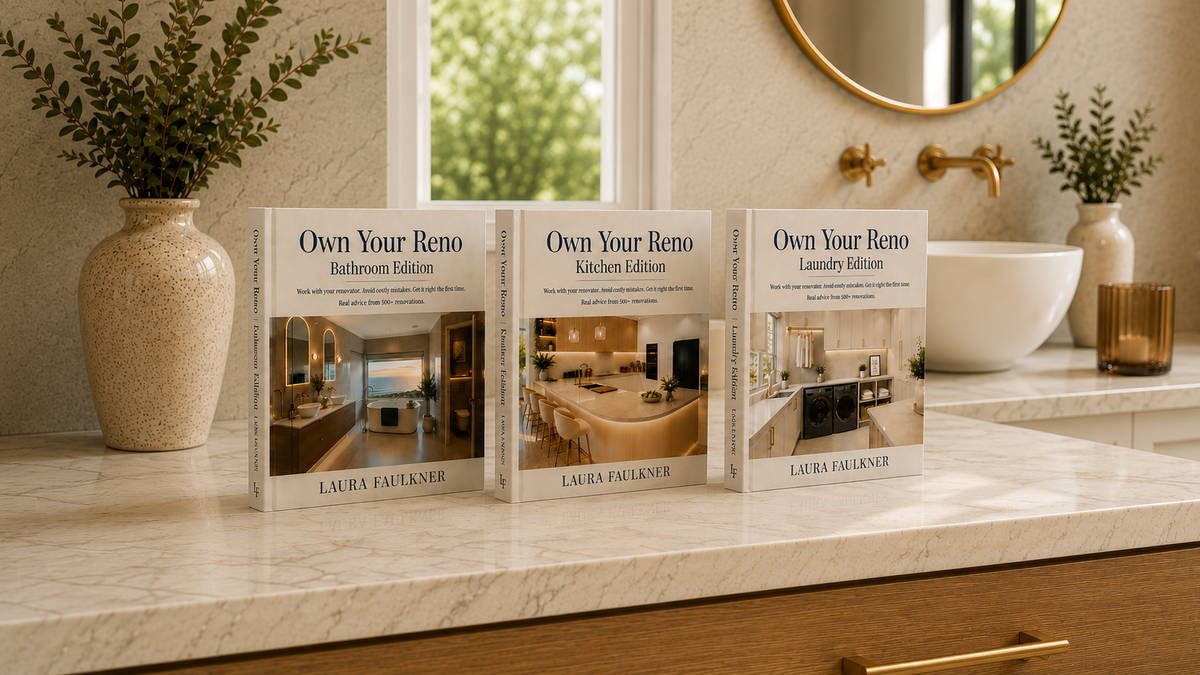 Own Your Reno renovation guide collection including Bathroom Edition, Kitchen Edition and Laundry Edition books